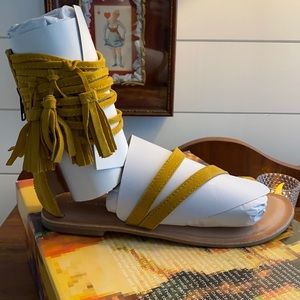 Jeffrey Campbell suede mustard sandals